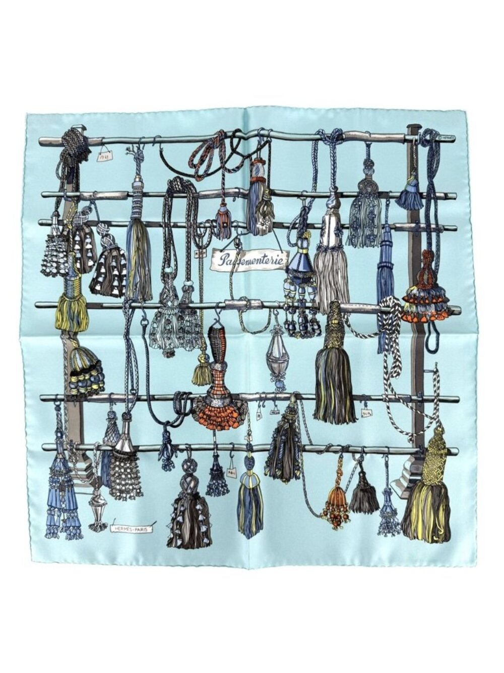 Hermes Scarf Petit Carre 45 Pasementerie Lacing Silk Blue